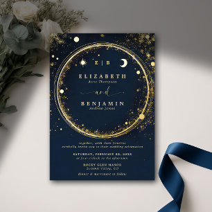 Invitation En Aluminium Élégantes Monogrammes Célestes de Minuit en Or pou