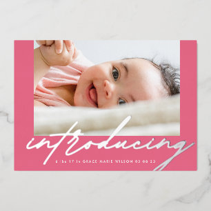 Invitation En Aluminium Élégantes Pinks Silver Présentation Photo Bébé