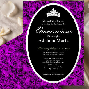 Invitation En Aluminium Élégantes Roses Violettes Quinceanera Florale Arge