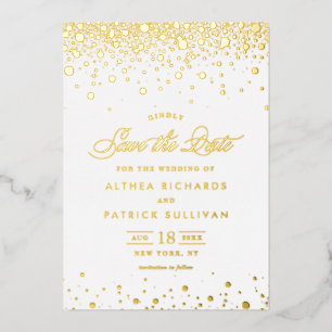 Invitation En Aluminium Élégants points de confettis en feuille d'or Save