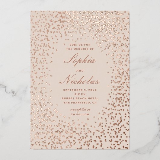 Invitation En Aluminium Élégants pois d'or. Mariage de broussailles d'ivoi (Recto)