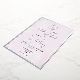 Invitation En Aluminium Élégants tourtereaux gris aquarelle & mariage rose