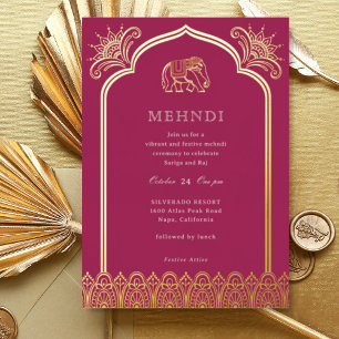 Invitation En Aluminium Élément de design éléphant et henné Mehndi indien