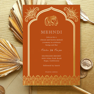 Invitation En Aluminium Élément & Motif de Henné Design Indien Mehndi Or