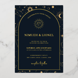 Invitation En Aluminium Éléments Mystiques Célestes Foil de Mariage Signe
