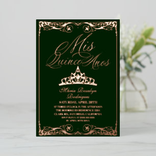 Invitation En Aluminium Éléments Verts & Or Rose Élégant Quinceanera  Phot