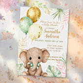 Invitation En Aluminium Elephant Brown Sage Green Balloons Baby Shower