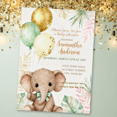 Invitation En Aluminium Elephant Brown Sage Green Balloons Baby Shower