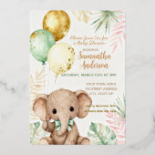Invitation En Aluminium Elephant Brown Sage Green Balloons Baby Shower (Recto)