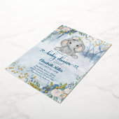 Invitation En Aluminium Eléphant Dans Le Baby shower De Forêt D'Hiver (Rotation)