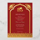 Invitation En Aluminium Elephant & Henna Design Motif Indien Mehndi Gold (Recto)