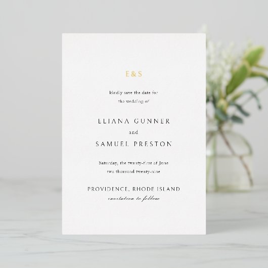 Invitation En Aluminium Eliana Monogram Mariage classique Enregistrer la d (Debout devant)