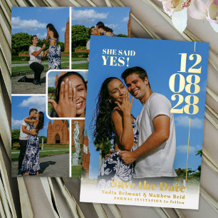 Invitation En Aluminium Elle a dit oui date de mariage photos de fiançaill