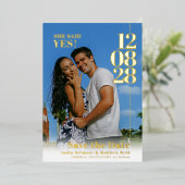 Invitation En Aluminium Elle a dit oui mariage date fiançailles photos (Debout devant)