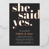 Invitation En Aluminium Elle A Dit Oui | Partie d'engagement (Recto)