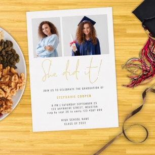 Invitation En Aluminium Elle a fait graduation 2022 2 Photos Or Réel