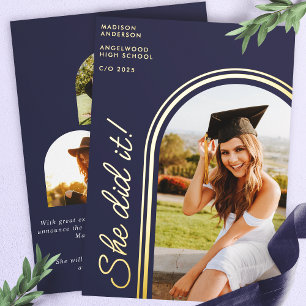 Invitation En Aluminium Elle l'a fait Navy Blue Arche Moderne Photo de rem