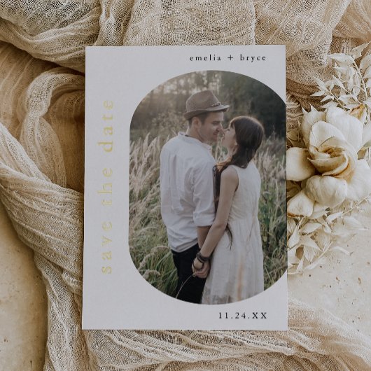 Invitation En Aluminium EMELIA Gold Foil Boho Modern Wedding Enregistrer l