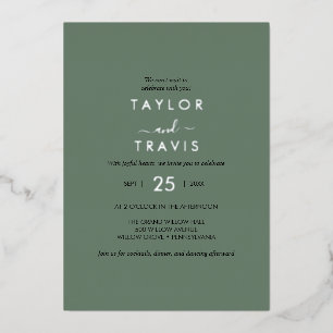 Invitation En Aluminium EMELIA Sage Green & Silver Foil   Mariage moderne