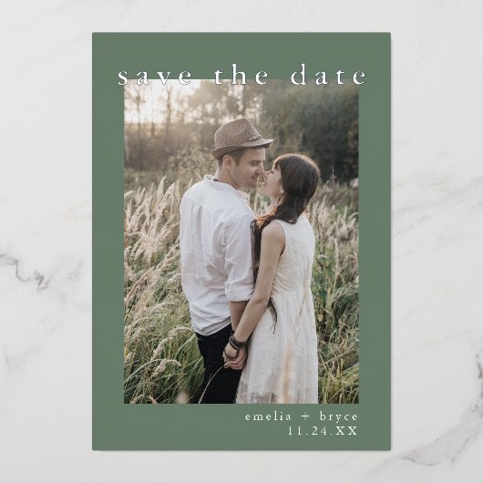 Invitation En Aluminium EMELIA Silver Foil Nature Mariage Enregistrer la d (Recto)