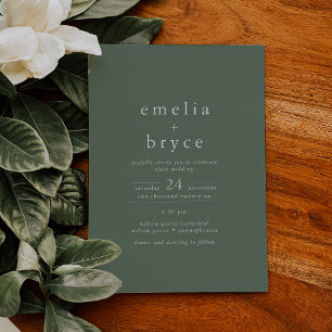 Invitation En Aluminium EMELIA Vert Sauge Feuille d'Argent Mariage Moderne
