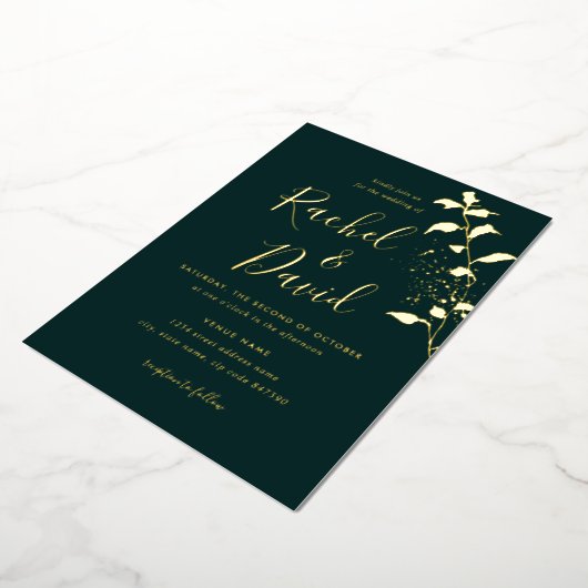 Invitation En Aluminium Emeral Green Gold Floral Mariage (Rotation)