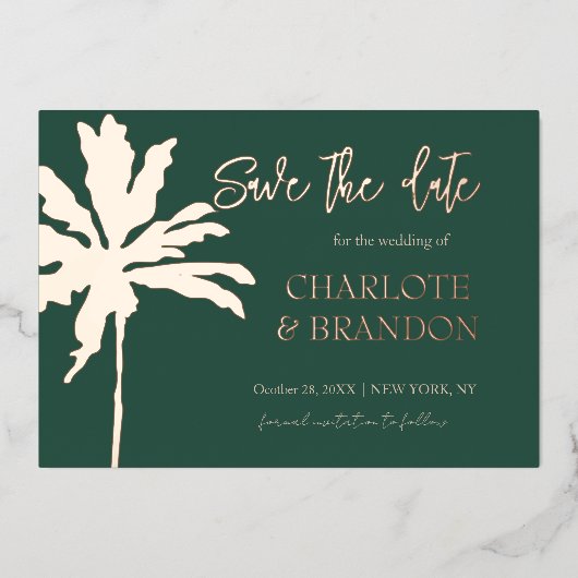 Invitation En Aluminium Emeral Green Palm Tree Beach Mariage Enregistrer L (Recto)