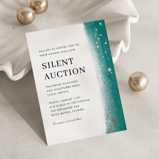 Invitation En Aluminium Emerald Elegant Brush Stroke Gala & Silent Auction