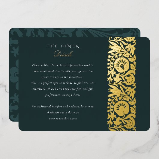 Invitation En Aluminium Emerald Floral Details Card (Recto/Verso)