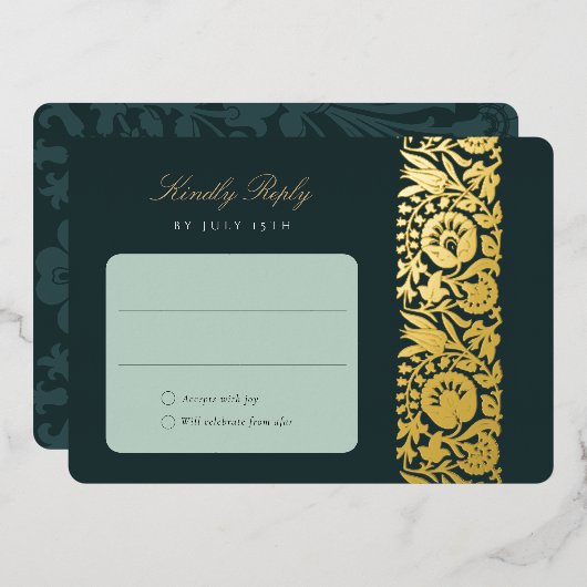 Invitation En Aluminium Emerald Floral RSVP Card (Recto/Verso)