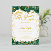 Invitation En Aluminium Emerald Floral Scroll Mis Quince Quinceanera (Debout devant)