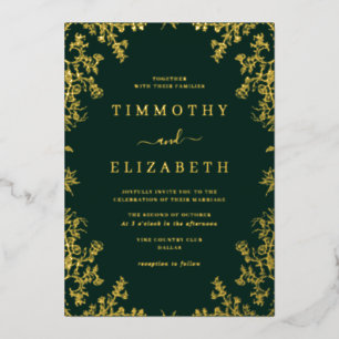 Invitation En Aluminium Emerald Gold Floral Mariage élégant
