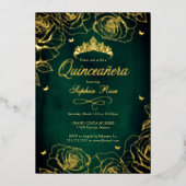 Invitation En Aluminium Emerald Gold Roses Thème Quinceanera (Recto)