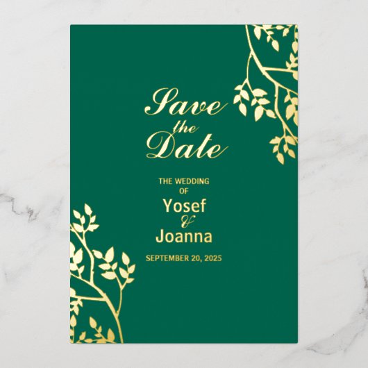 Invitation En Aluminium Emerald Gold Wedding Enregistrer la date Foil Invi (Recto)