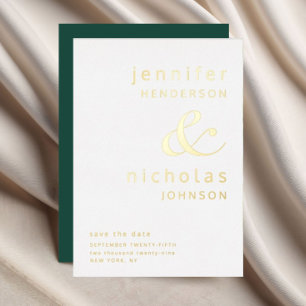 Invitation En Aluminium Emerald Green Ampersand Wedding Save The Date Gold
