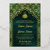 Invitation En Aluminium Emerald Green Arch Mariage musulman or (Recto)