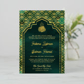 Invitation En Aluminium Emerald Green Arch Mariage musulman or (Debout devant)