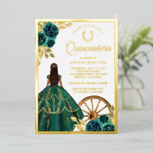 Invitation En Aluminium Emerald Green Charro Robe Florale Quinceanera Or (Debout devant)