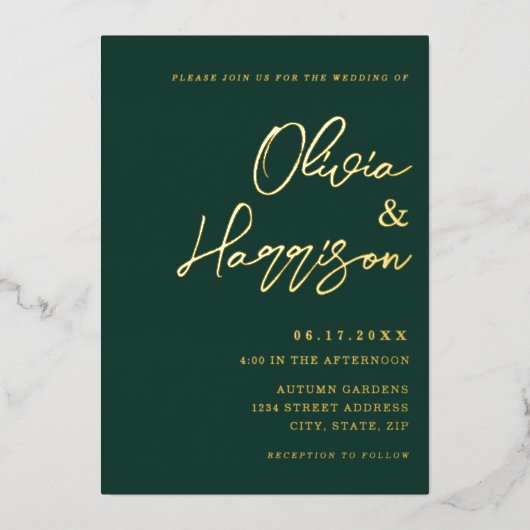 Invitation En Aluminium Emerald Green Elegant Script Mariage (Recto)