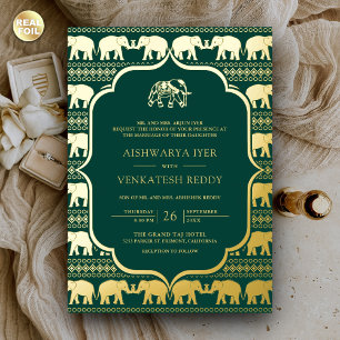 Invitation En Aluminium Emerald Green Elephant Mariage photo indien Gold