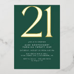 Invitation En Aluminium Emerald Green et Gold | 21e anniversaire moderne<br><div class="desc">Style minimaliste moderne invitations de 21ème anniversaire avec un grand cap "50" en véritable feuille métallique. Les détails de votre événement sont imprimés ci-dessous en blanc mat. Design Unisex avec accents or sur vert foncé.</div>