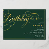 Invitation En Aluminium Emerald Green et Gold | Élégant Script Anniversair (Recto)