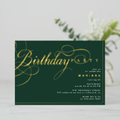 Invitation En Aluminium Emerald Green et Gold | Élégant Script Anniversair (Debout devant)