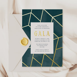 Invitation En Aluminium Emerald Green Gala Géométrique Gold Foil Invitatio