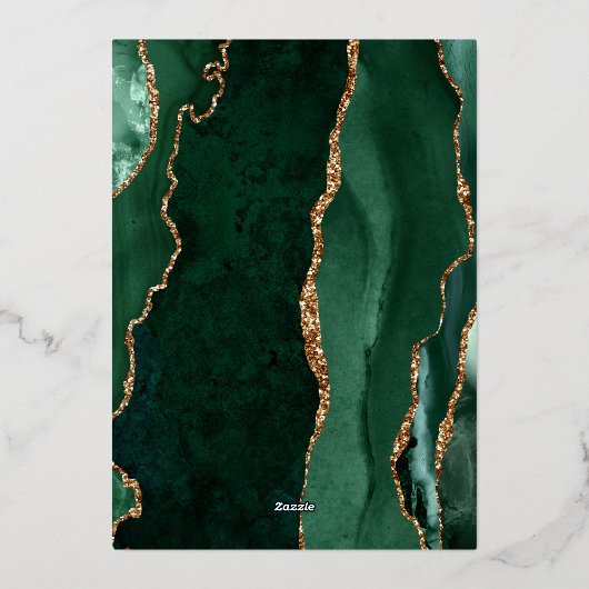 Invitation En Aluminium Emerald Green Gold Agate Mariage bleu marine (Verso)