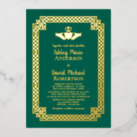 Emerald Green Gold Foil Celtic Claddagh Mariage