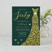 Invitation En Aluminium Emerald Green Gold Foil Gown 60e fête d'anniversai (Debout devant)