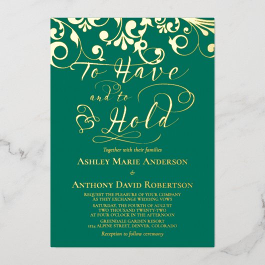 Invitation En Aluminium Emerald Green Gold Foil Pour Avoir À Tenir Mariage (Recto)