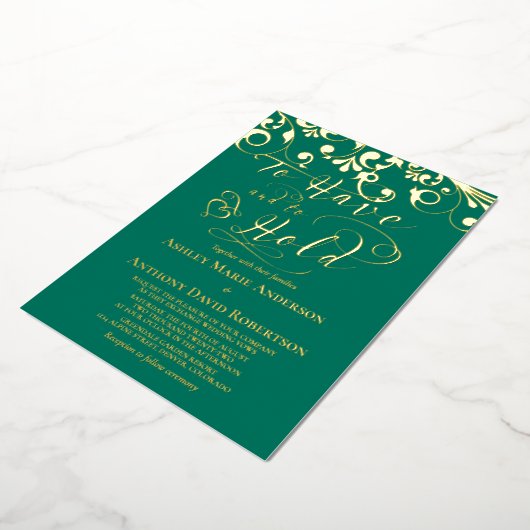 Invitation En Aluminium Emerald Green Gold Foil Pour Avoir À Tenir Mariage (Rotation)