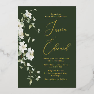 Invitation En Aluminium Emerald Green & Gold Foil + Wildflower Wedding